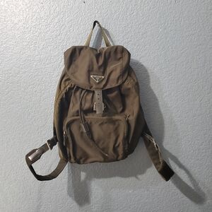 Prada Olive Brown Nylon Drawstring Backpack